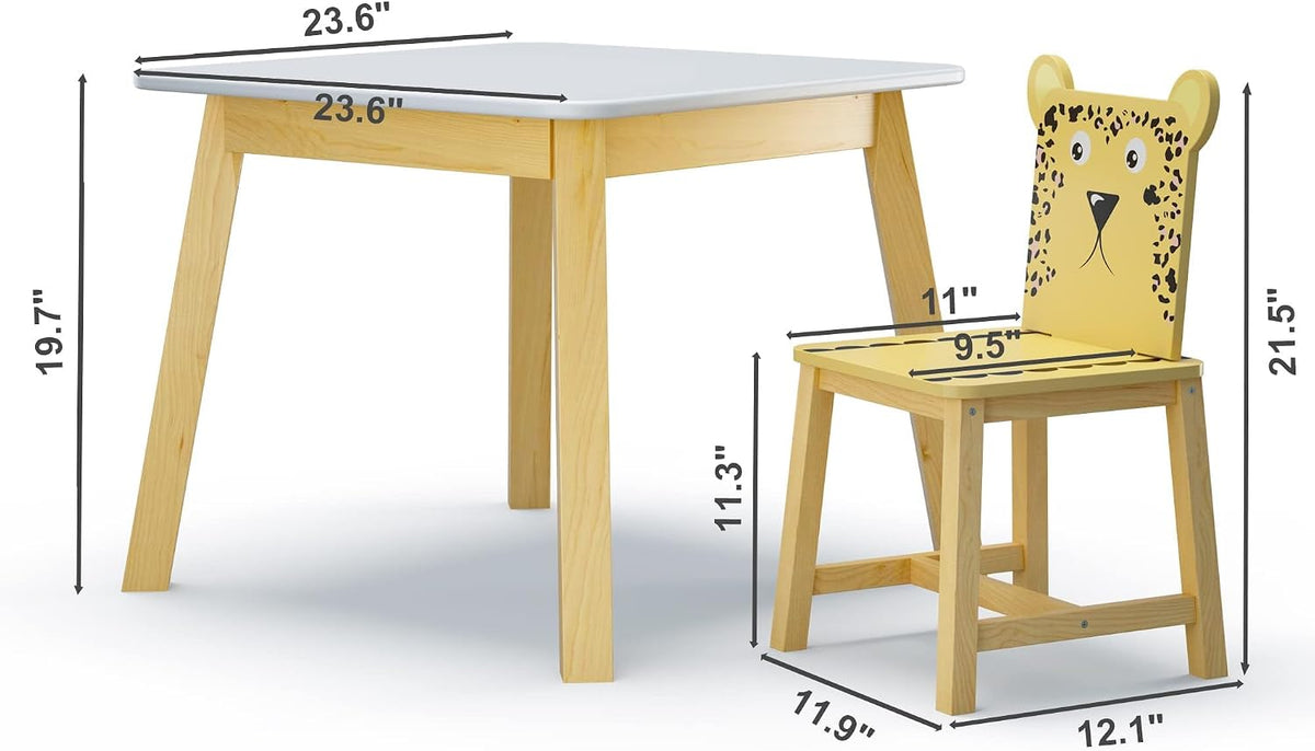 Virubi 5 PCS Wood Activity Table & Chair Set for Kids Ages 2-6 - Wooden Drawing Play Table W/ 2 Animal Chairs for Nursery, Kindergarten, Home (Colorful(5PCS))