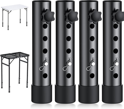 4Pack Folding Table Leg Extenders, 5 Levels Adjustable Height Rise Up to 6.1” Heavy Duty Steel Table Risers for Straight and Bent Legs Under 1.4" Diameters, Black