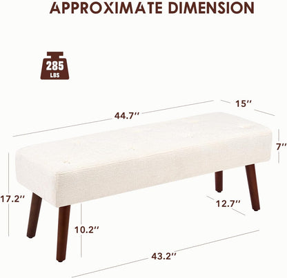 Furniliving 44 Inch Bedroom Bench, Modern Ottoman End of Bed Bench, Upholstered Chenille Padded Benches Ottoman Bench with Wooden Legs for Living Room Hallway, Kitchen, Entryway, Beige