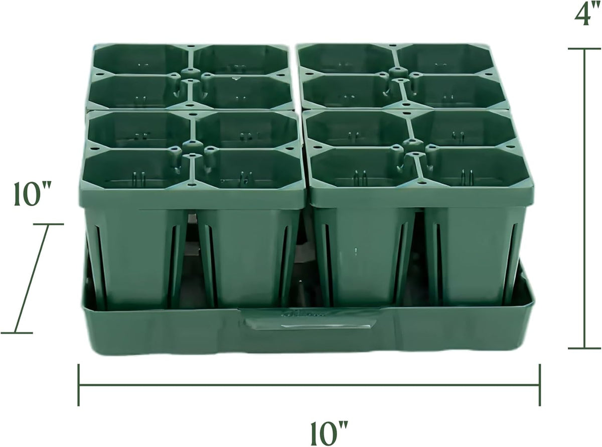 Vego garden Seedling Suite Products, 4 Pack Jumbo Seedling Trays with 10" x 10" Bottom Watering Trays