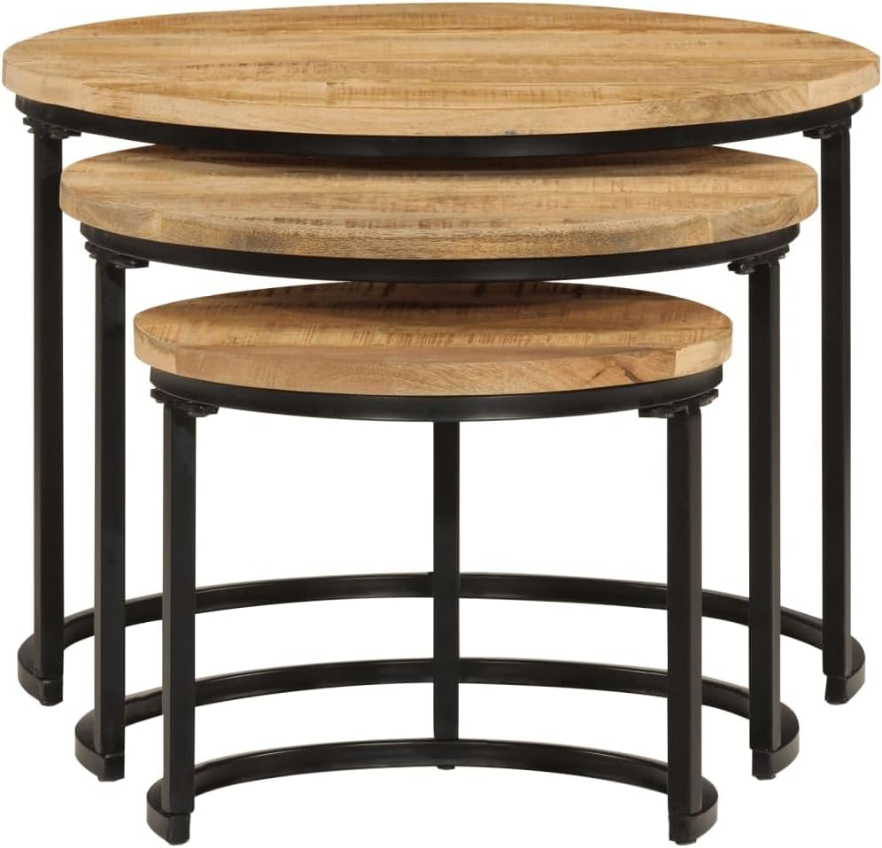 Nesting Tables 3 Pieces Solid Mango Wood | Space-Saving Design, Sturdy Tabletop, Versatile for Living Room, Bedroom, Office