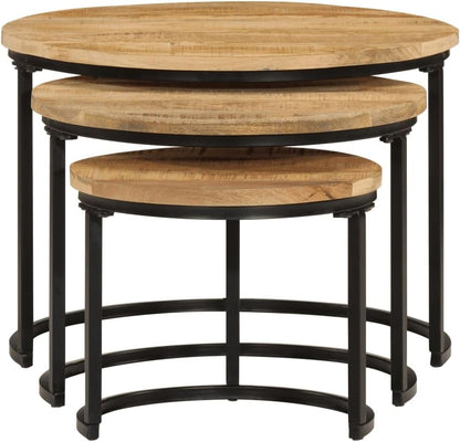 Nesting Tables 3 pcs Solid Mango Wood | Space Saving, Sturdy Tabletop, Versatile for Bedroom, Living Room, Office