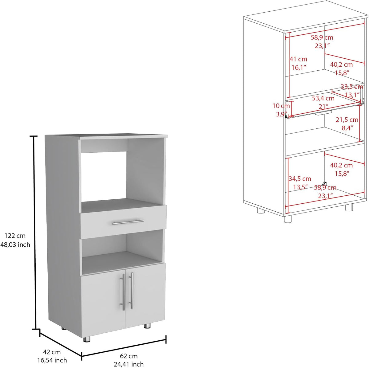 Worland Pantry Cabinet with Microwave Stand, Multi-Functional with Drawer and 2-Door