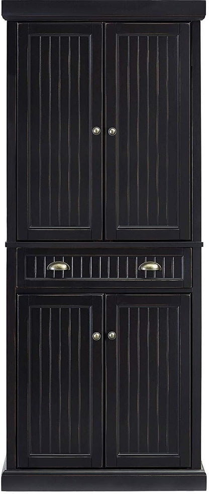 HomeStock Kitchen Pantry Cabinet - 30" Wide Storage - Distressed Black Finish