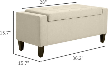 Contemporary Linen Tufted Storage Ottoman Bench Lift Top Beige Trendy Design Premium Fabric Durable Structure Spacious Storage