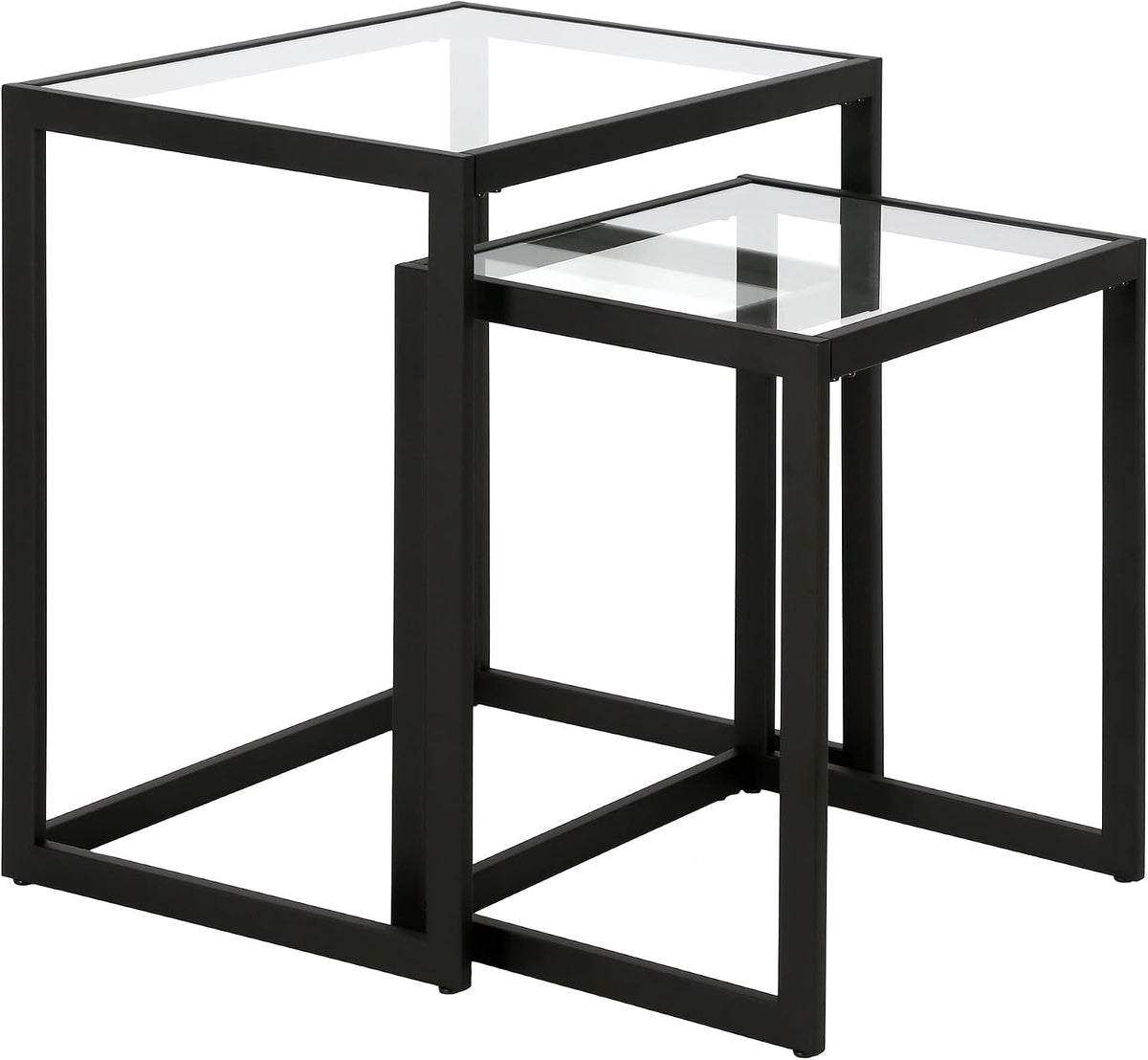 Henn&Hart Rectangular Nested Side Table in Blackened Bronze, Table for Living Room, Bedroom | Nested set of two tables with glass tops and a sleek metal frame for displaying in living rooms, offices, or family rooms
