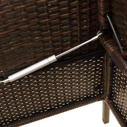 Brown Poly Rattan Outdoor Storage Bench with Cushion, PE Rattan Patio Seating with Waterproof Storage Bag and Gas Spring Lid