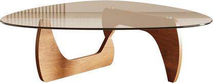 Honyee Morden Coffee Table, 42.5" x 28.5" x 16.1" Triangle Tempered Glass Top for Living Room, Color: Natural Wood