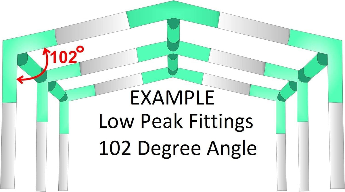 6 Leg Style Carport Canopy EMT Pipe Fittings Low Peak Connectors with 102 Degree Angle (Choose Size) (Connects 3/4" Pipe)