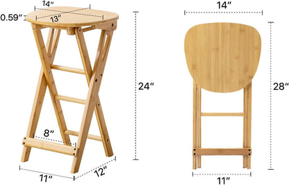 Foldable Stool 24inch Folding Bar Stool Wood Kitchen Stool Without Backrest for Kitchen Island Counter Height Folding Chairs Saves Space Breakfast Bar Stools with Footrest Garden Dining Chairs
