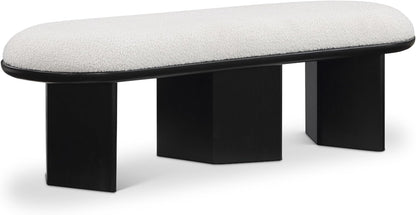 Meridian Furniture 22005Cream Wilshire Collection Art Deco Bench with Luxurious Cream Boucle Fabric and Rich Solid Wood with Black Finish, 57.5" W x 20" D x 18" H, Cream