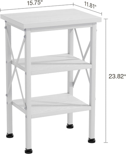 VECELO End Side Table Night Stand,X-Design with Storage Shelf for Bedroom,Living Room,White