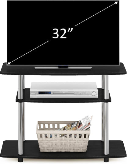 Furinno Turn-N-Tube TV Stand, 3-Tier Toolless Assembly Entertainment Center with Open Shelves, TV Console for TV up to 32 Inch, for Living Room, Bedroom, Americano/Stainless Steel