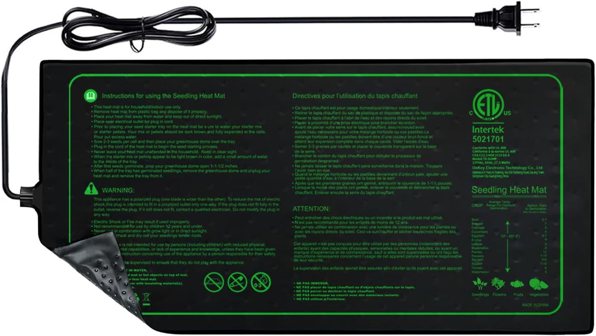 Upgrade 20" x 10" Durable Waterproof Seedling Heat Mat with ETL Certified, Warm Hydroponic Heating Pad for Germination,Indoor Plant Gardening and Cutting, Brewing and Seed Starting Greenhouse