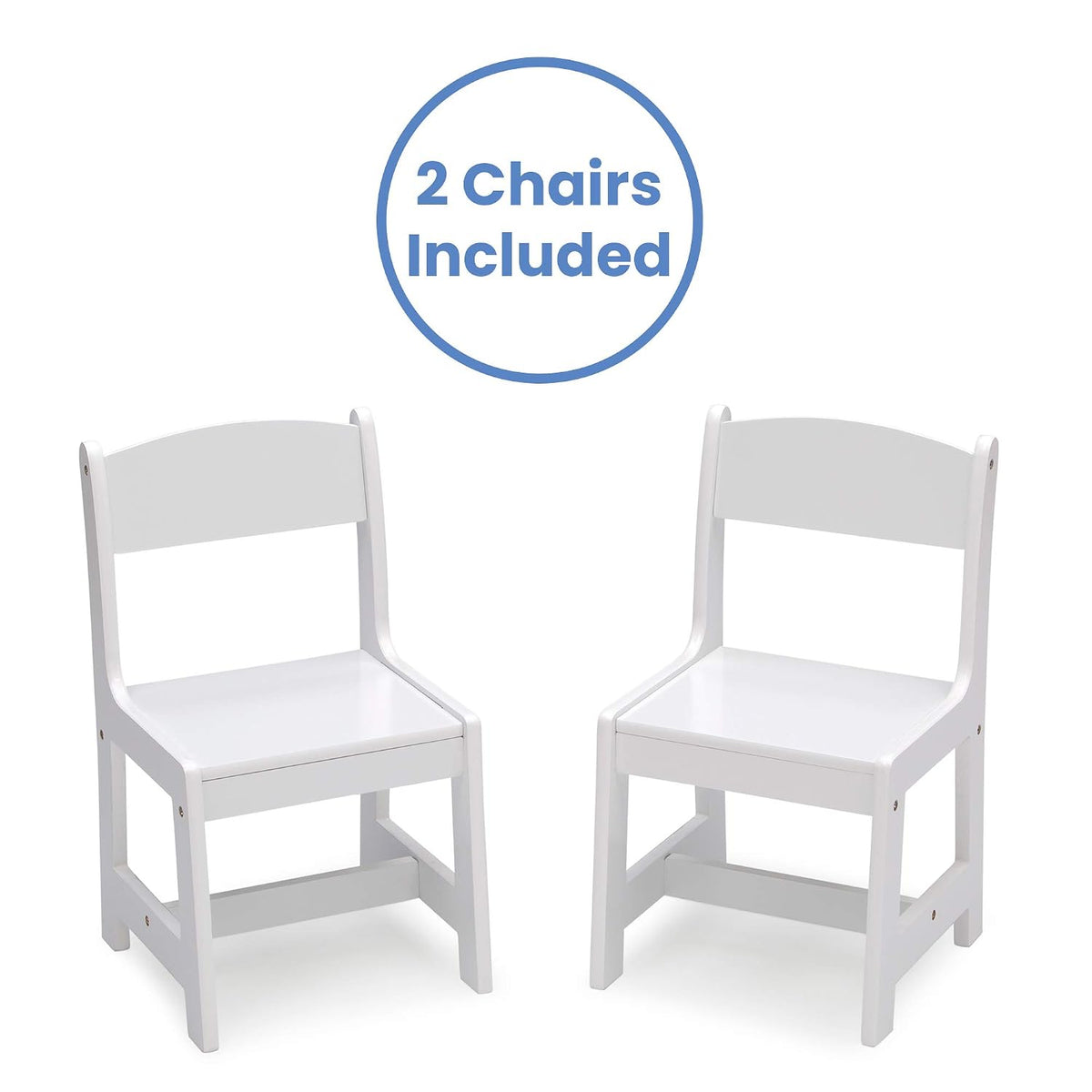 Delta Children MySize Toddler Bed, Bianca White + MySize Kids Wood Table and 2 Chair Set + MySize Deluxe Toy Box (Bundle)
