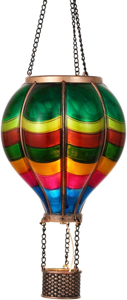 TERESA'S Collections Valentines Day Outdoor Decorations Hot Air Balloon Solar Lantern ,Hanging Flickering Flame Outdoor Lights for Garden Trees Yard, Colorful Lamp Decor for Mom Lovers