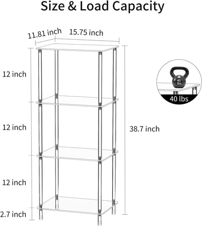 Clear Acrylic Side Table, 15.7" L x 11.8" W x 38.7" H, 4-Tier End Table for Living Room, Small Modern Bedside Tables Nightstand for Bedroom, Home Decor Accent Table JJ0011-01