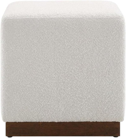 Brown 17" Square Boucle Upholstered Ottoman, Indoor-Outdoor Seating, Plush Fabric, Durable Construction, Versatile Home Decor Accent