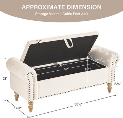 Furnimart Storage Bedroom Bench for End of Bed, Faux Linen Upholstered Storage Ottoman with Rolled Arms for Bedroom,Living Room, Entryway, 2.5Cubic Feet