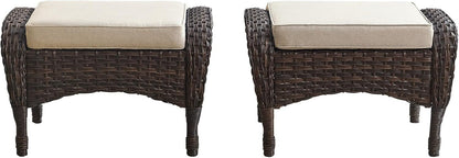 Belord Outdoor Ottomans for Patio Foot Rest - 25 Inch PE Wicker Foot Stool Set of 2 with Removable Cushions for Patio Furniture Sets,All Weather Rattan Ottoman for Balcony Deck Backyard Brown
