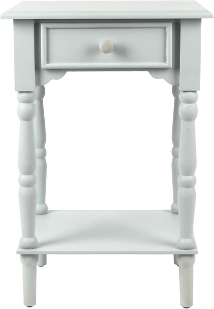 Decor Therapy Jane Nightstand Side Table with a Drawer, Shelf, Traditional Design, Ice Blue 17" D x 14" W x 26" H