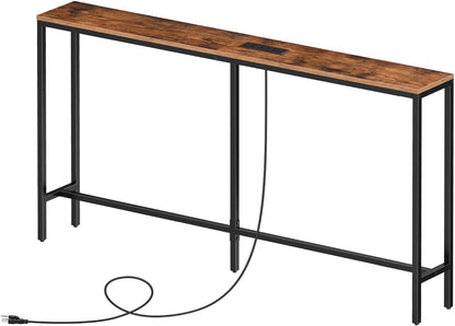 MAHANCRIS 55.1 Skinny Console Table with Power Outlets, 5.9" Slim Sofa Table Behind Couch, Long Entryway Tables, Narrow Sofa Hallway Table, Living Room CTHR145E01