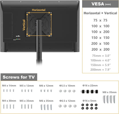 TVON TV Floor Stand for 13-50 inch LCD LED Flat/Curved Panel Screen TVs up to 44 lbs, Height Adjustable TV Stand Mount with VESA 200x200, Portable TV Stand for Bedroom, Dorm Room, Office | Tilting and Rotating Mount, Portrait to Landscape, Height