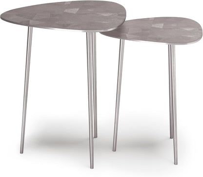 2 Pc Metal Nesting Table - Nickel with Gray, Iron, Living Room Tables | Handcrafted cast aluminum nesting tables with nickel finish
