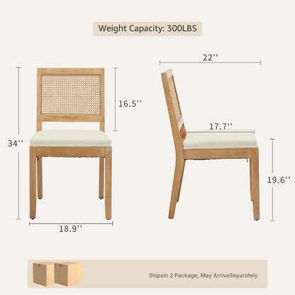 Vintage French Country Dining Chairs Set of 4, Rattan Dinning Chair with a Square Back, Beige Cane Dining Chair, Kitchen and Dining Room Chairs, Sillas para Comedor
