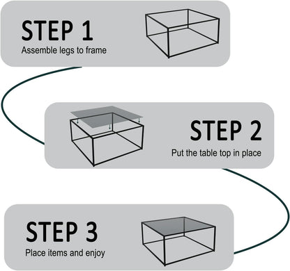 Glass Coffee Tables for Living Room Square Modern Center Table for Small Space,Tempered Glass-top with Sturdy Metal Frame Sofa Side End Table, Easy Assembly,26.4 x 26.4 x 15.7 Inches, Gray Black