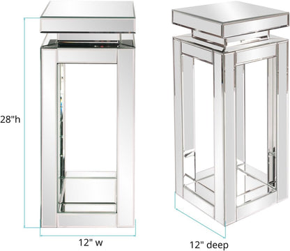 Howard Elliott Collection Small Silver Mirrored Pedestal Accent Table for Home Decoration, Mirrored Finish Design End Table for Bedroom, Entryway or for Any Room, 12 x 12 x 28 Inches