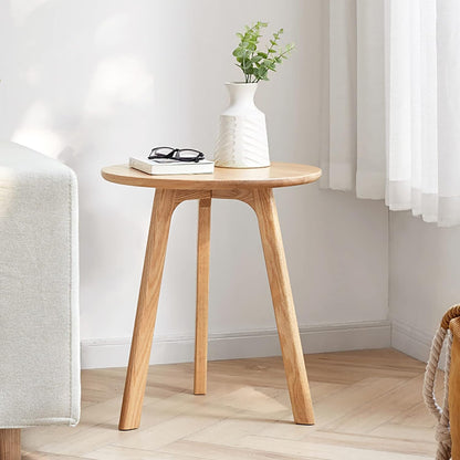 Solid Oak Wood Small Round Nightstand Side Table for Living Room, Rustic Farmhouse Bedside Table Night Stand Side End Table with 3 Legs for Small Spaces Bedroom Living Room (Natural)