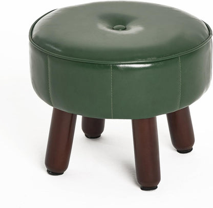 oakvivo 13in Small Foot Stool Ottoman, Round Faux Leather Foot Rest for Couch, Under Desk Pouf Footstool Footrest with Non-Skid Rubber Legs for Ling Room, Bedroom, 13''L x 13''W x 10.2''H, Green