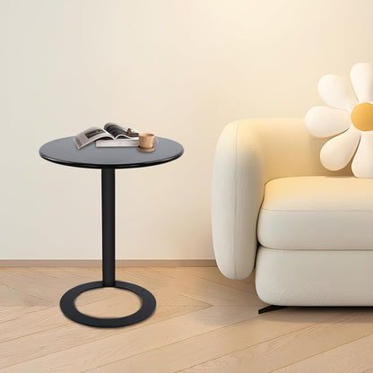 C Shaped Round Side Table, Metal End Table for Couch Sofa Bed, Small Accent Coffee Table with O Shaped Base, Modern Bedside Table for Small Space Living Room Bedroom Office (Black)