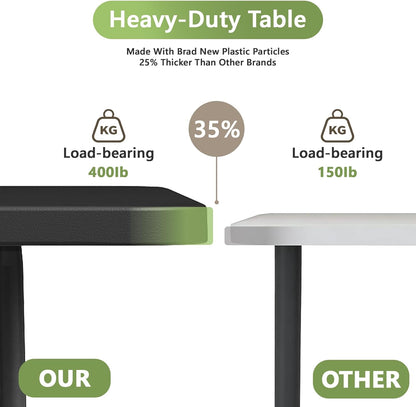 4ft Folding Table with Foldable Steel Legs, Heavy Duty Plastic Foldable Table, Metal Frame, Support up to 400 lb, Portable for Banquet, Craft, Party, Indoor & Outdoor Use, Black