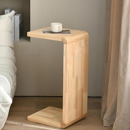 C-Shaped Side Table, Solid Wood End Table for Couch Sofa and Bed, Wooden C Tables for Living Room Bedroom, Small Snack Tray Table for Space Saving (2, 24.4" H-Brown)