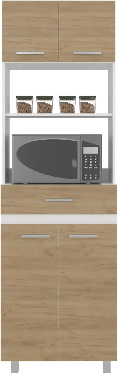 24" Beggs Kitchen Pantry, 4 Doors, 1 Drawer, 4 Legs, 4 Shelves, Natural Oak/White - Kitchen – Tall Kitchen Storage & Pantry Organization for Kitchen, Dining Room & Utility Room Organization