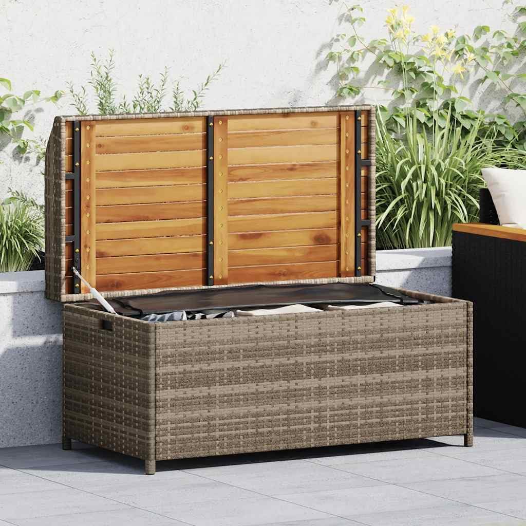 Gray Patio Storage Bench 39.4"x19.7"x20.5" Poly Rattan with Waterproof Bag and Gas Spring