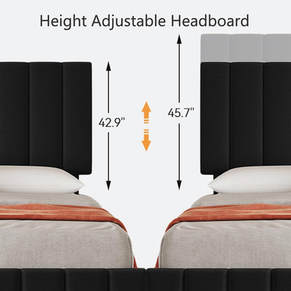 Garvee King Size Bed Frame, Linen Bed Frame with 4 Storage Drawers, Black
