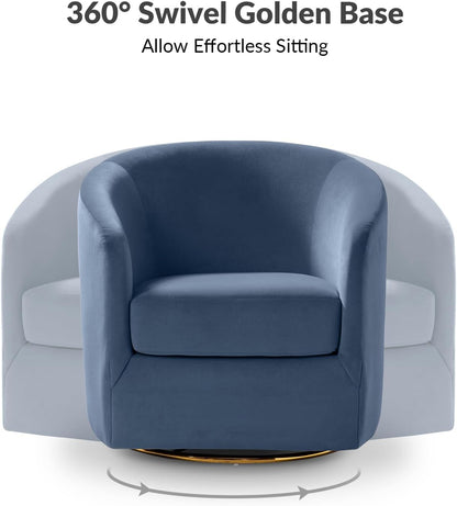 HULALA HOME Swivel Accent Chair with Gold Metal Base, Set of 2 Contemporary Velvet Curved Swivel Barrel Chair, Upholstered Club Armchair, Leisure Single Sofa for Living Room, Bedroom(Slate-Blue)