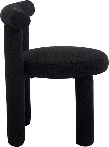 Black Sherpa Dining Chairs Set of 4, Armless Upholstered Boucle Kitchen Chairs with Backs Comfy Accent Side Chair for Living Room, Dining Room, Reception