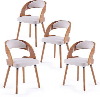 Farini Wood Dining Chairs, Set of 4 Modern Upholstered Dining Chairs with Curved Backrest for Kitchen, Dining Room, Living Room, Light Grey