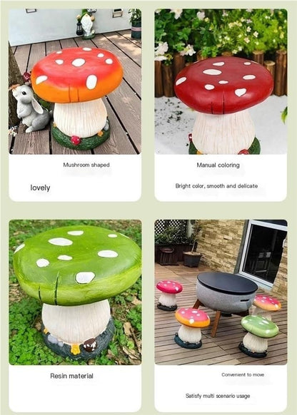 Small Mushroom Shape Ottoman, Outdoor Garden Resin Decorative Mushroom Stool, Resin Sculpture Decoration, Patio Decor(Orange)