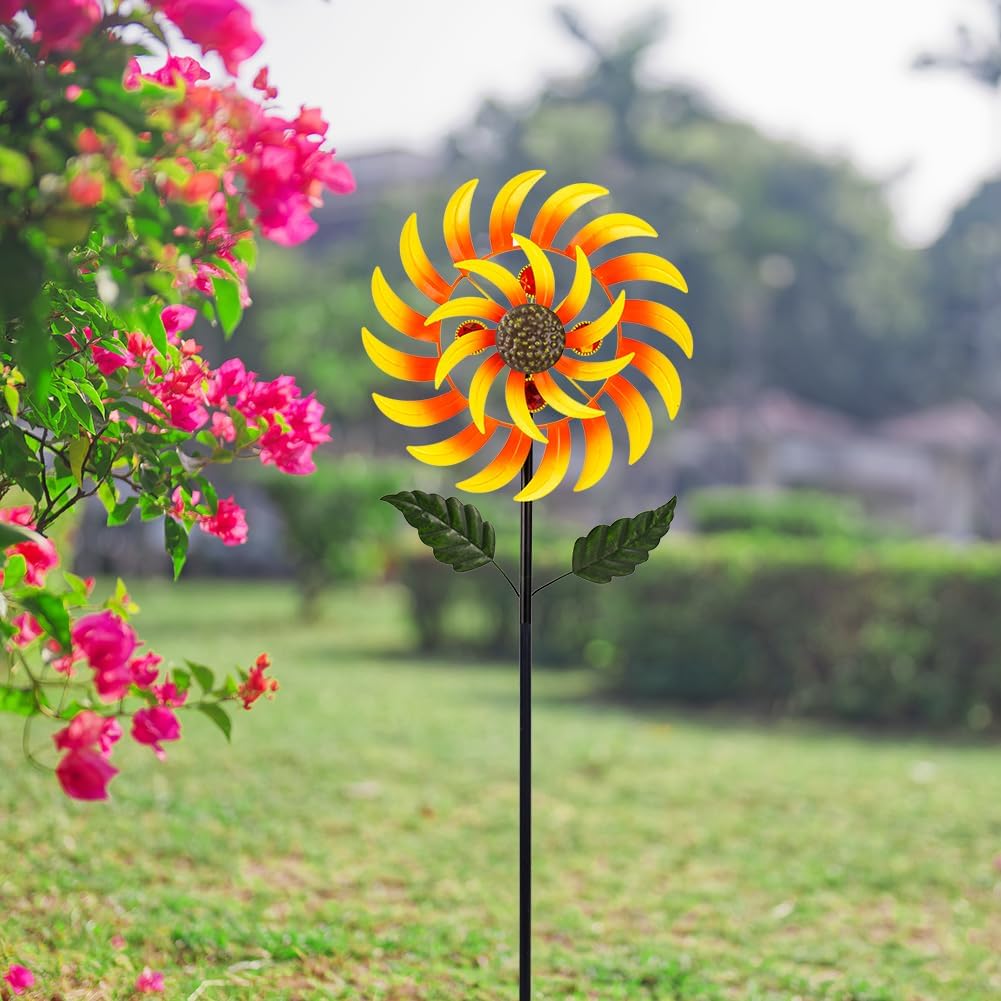 Viveta Wind Spinners for Yard and Garden, Sunflower Metal Wind Spinners,57 * 13 Inch Wind Sculpture for Yard Patio Lawn Garden
