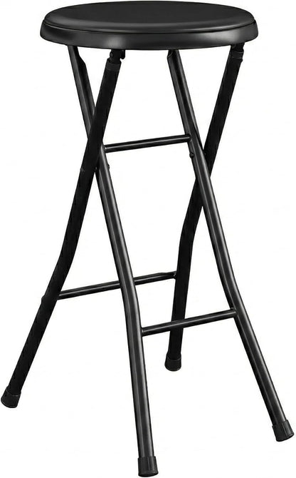 24 Inch Folding Stool Chair, Black Foldable Stool for Adults Portable, Lightweight Collapsible Bar Stool with Padded Seat, Compact Fold Up Stool for Parties, Weddings, Indoor Outdoor Use
