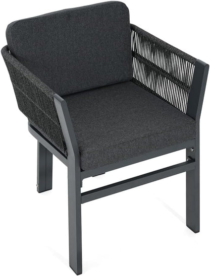 Outdoor Dining Chair Set of 2,White Aluminum Frame with Beige Cushion, 300lbs Capacity, All-Weather Patio Seating for Backyard, Deck & Garden (Grey Frame + Grey Cushion)