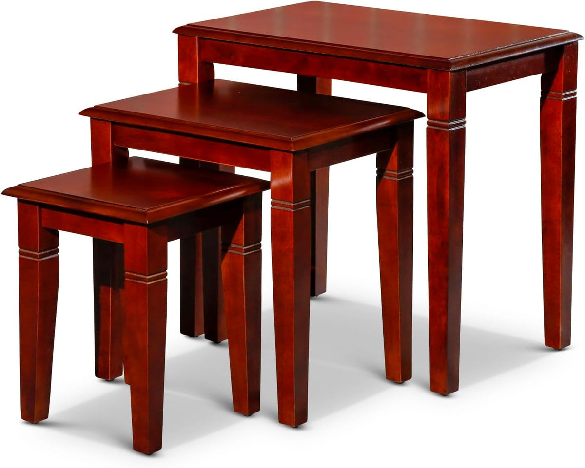 3-Piece Cherry Nesting Table Set with Tapered Legs and Carved Details | Three-piece nesting tables with tapered legs and carved details