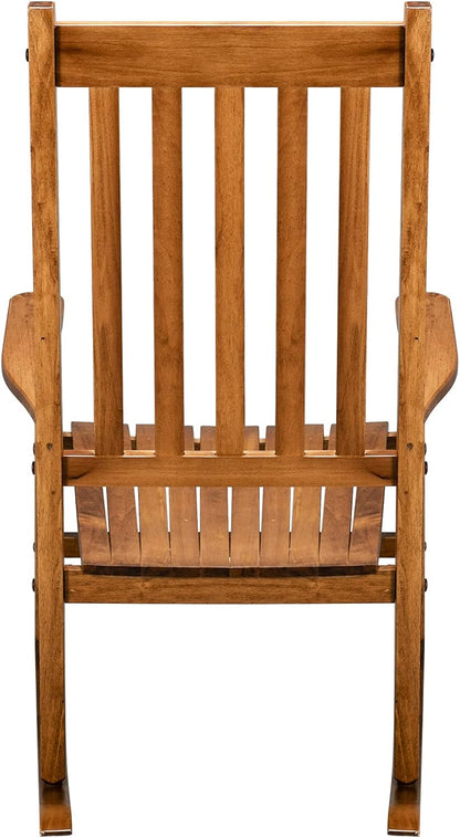 Rocking Chair Wooden Frame Chair Indoor and Outdoor,Outdoor Rocking Chair, Patio Wooden Rocking Chair with Smooth Armrests, High Back for Garden, Balcony, Porch, Supports Up to 352 lbs., Natural
