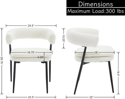 Shunzhi White Upholstered Dining Chairs Set of 6 Modern Barrel Boucle Fabric Dining Room Chairs Comfy Kitchen Chairs Chenille Armless Side Chair with Curved Back for Living Room/Restaurant