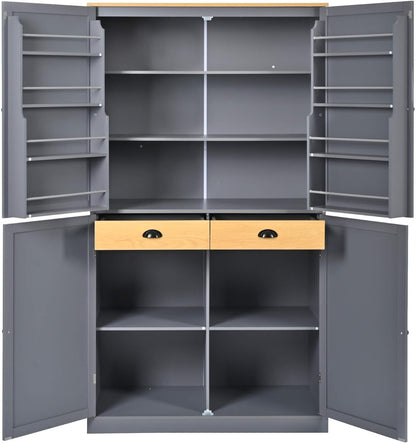 Litex 40.2" Wide Kitchen Pantry Cabinet, 71.3" Tall Freestanding Storage Cabinet with 2 Drawers, Adjustable Shelves & 8 Door Shelves, Large Farmhouse Kitchen Cupboard for Kitchen Dining Room (Gray)